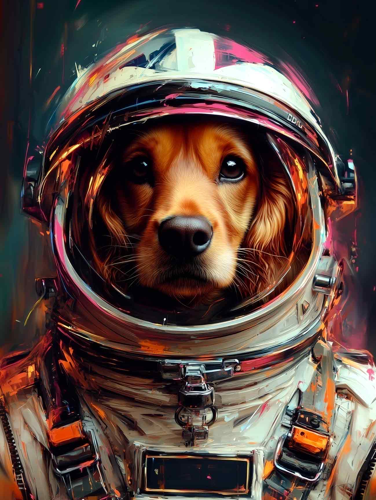 A colourful, modern pet portrait of a Cocker Spaniel.